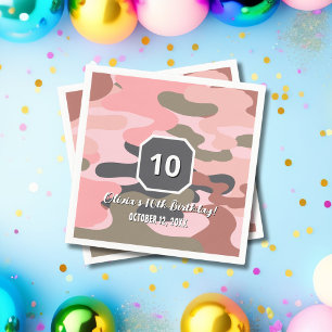 Serviette En Papier Fille Anniversaire Rose Vert Camouflage Mignon Per