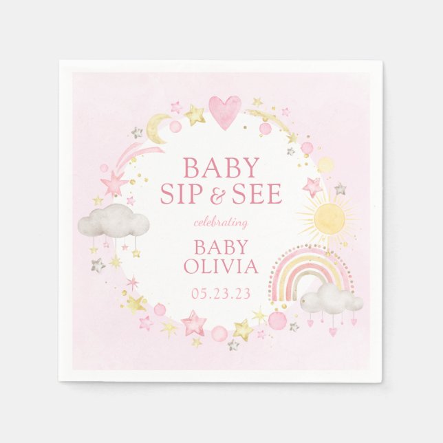 Serviette En Papier Fille Aquarelle Rainbow Baby Sip Et Voir (Devant)