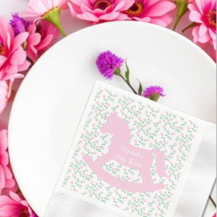 Serviette En Papier Fille au cheval à bascule rose Baby Shower