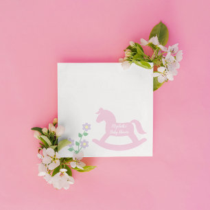 Serviette En Papier Fille au cheval à bascule rose Baby Shower