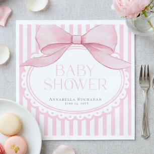 Serviette En Papier Fille au Nœud Rose Coquette Rayée Baby Shower 