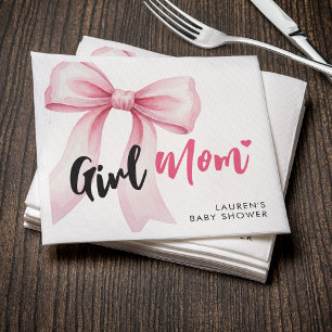 Serviette En Papier Fille au Nœud Rose Maman Ruban Joli Baby Shower