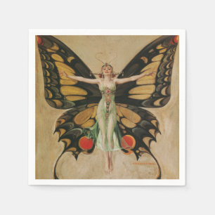 Serviette En Papier Fille au papillon de Leyendecker Art Déco vintage