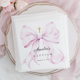 Serviette En Papier Fille au Ruban Violet Baptême
