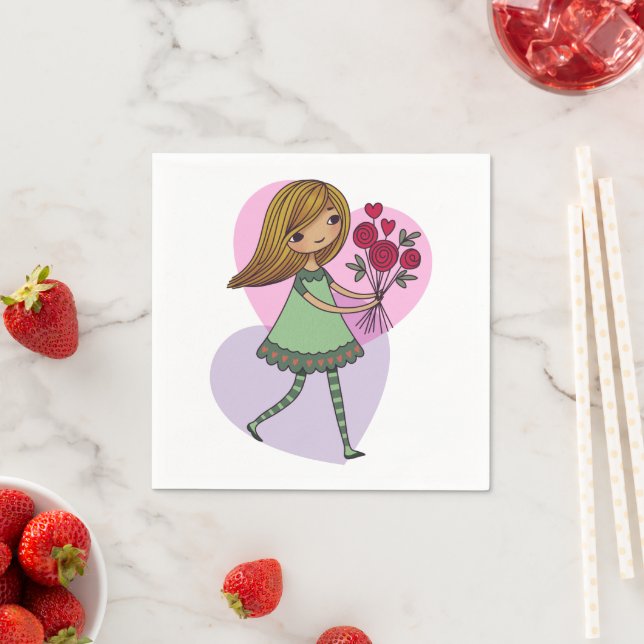 Serviette En Papier Fille aux fleurs (En situation)