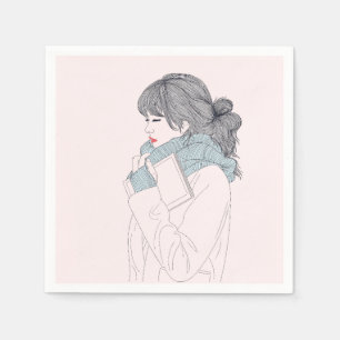 Serviette En Papier Fille avec foulard et livre