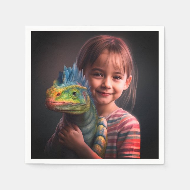Serviette En Papier Fille avec Lizard (Devant)