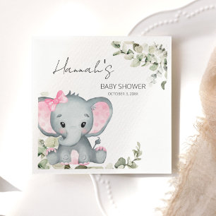 Serviette En Papier Fille Baby shower Eléphant Rose