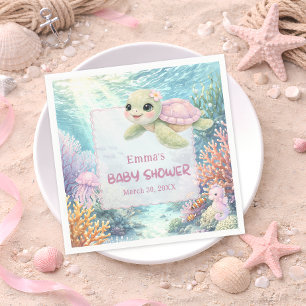 Serviette En Papier Fille Baby Shower Sous la Tortue de Mer