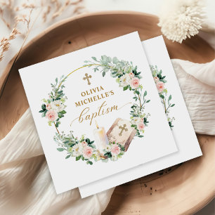 Serviette En Papier Fille Baptême Christening Floral