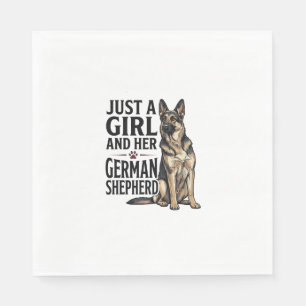 Serviette En Papier Fille Berger Allemand Gravure Vintage Amoureux des