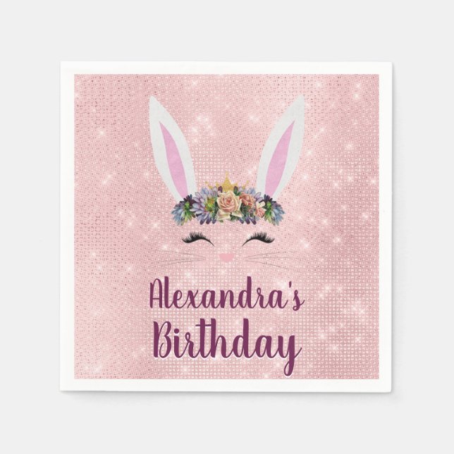 Serviette En Papier Fille Blush rose lapin de Pâques fête d'anniversai (Devant)