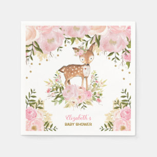 Serviette En Papier Fille Bois Cerf Pink Gold Peonies Forêt