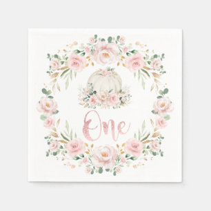 Serviette En Papier Fille Citrouille Rose Gold Floral 1er premier anni