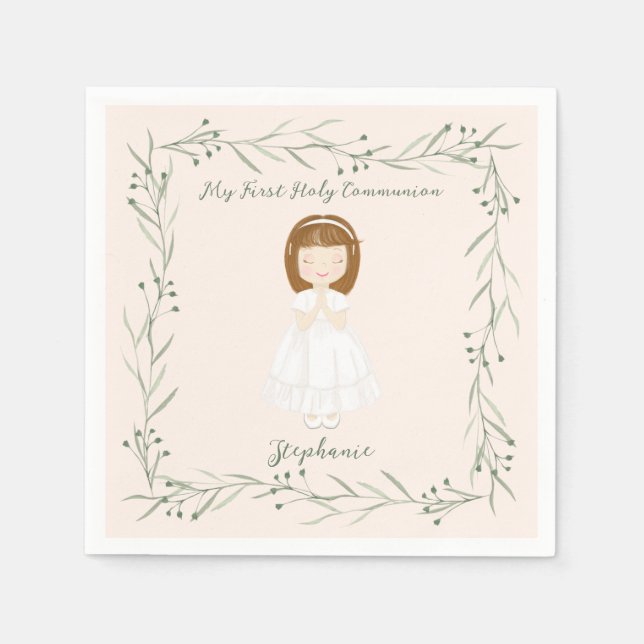 Serviette En Papier Fille Communion priant (Devant)