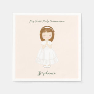 Serviette En Papier Fille Communion priant
