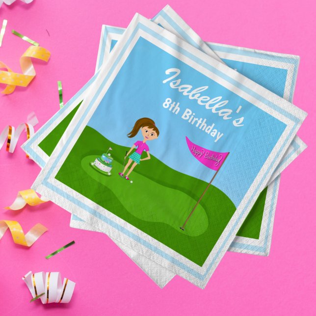 Serviette En Papier Fille cool de golf à thème fête d'anniversaire (Enjoy your golf themed girls birthday party with these cute napkins.)
