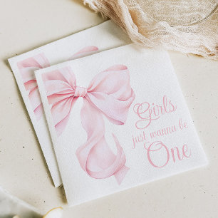 Serviette En Papier Fille Coquette Ruban Rose 1er Anniversaire