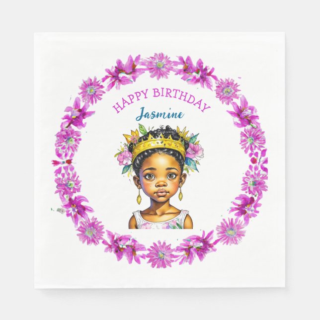Serviette En Papier Fille d'anniversaire personnalisée Princesse de co (Devant)