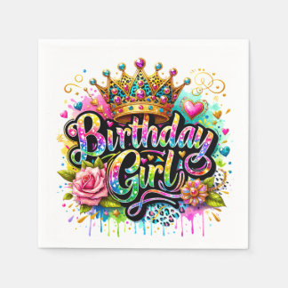 Serviette En Papier Fille d'anniversaire royale colorée