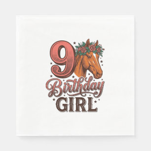 Serviette En Papier Fille de 9 ans Fleur de Cheval Design Vintage