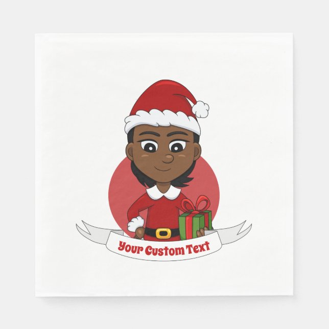 Serviette En Papier Fille de Noël afro-américaine aux cheveux courts (Devant)