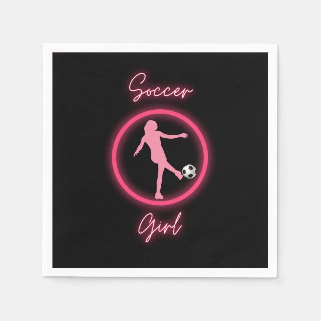 Serviette En Papier Fille de soccer rose brillant (Devant)
