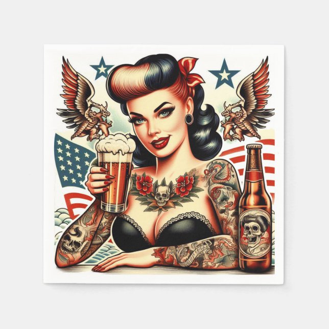 Serviette En Papier Fille de tatouage de la vieille école (Devant)