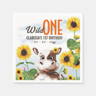 Serviette En Papier Fille de Tournesol de vache premier anniversaire