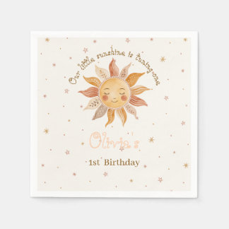 Serviette En Papier Fille du soleil rose Boho 1er anniversaire