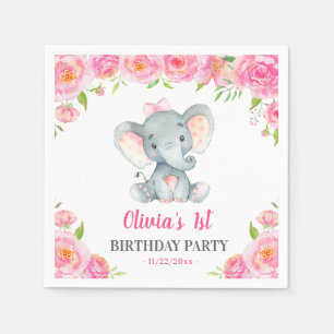 Serviette En Papier Fille Éléphant 1er 2ème Fête d'anniversaire Petit