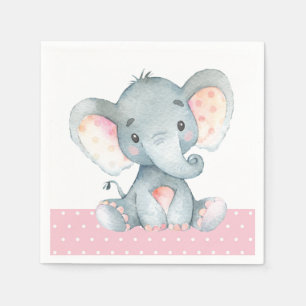Serviette En Papier Fille Eléphant Baby shower rose
