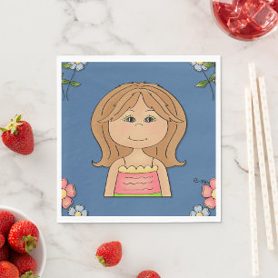 Serviette En Papier Fille Et Fleurs