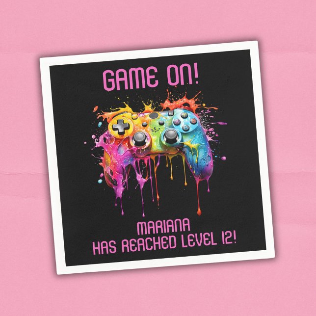 Serviette En Papier Fille Gamer Pink Video Game Party (Créateur téléchargé)