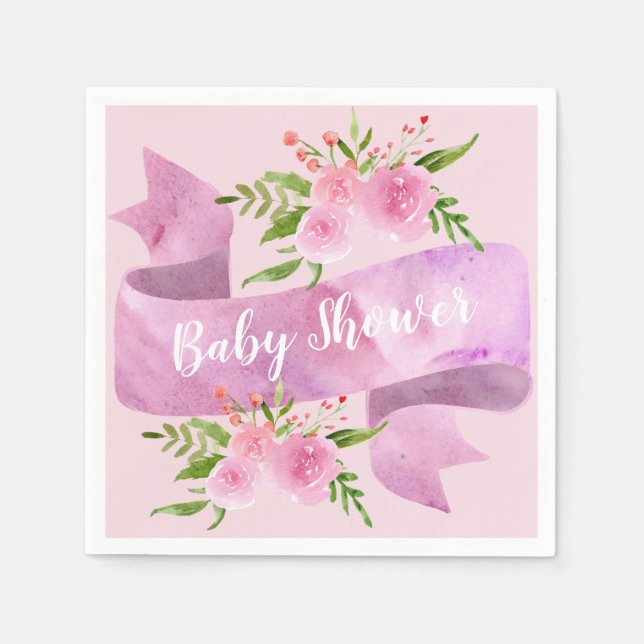 Serviette En Papier Fille, Joli, Chic, Floral Baby shower rose (Devant)