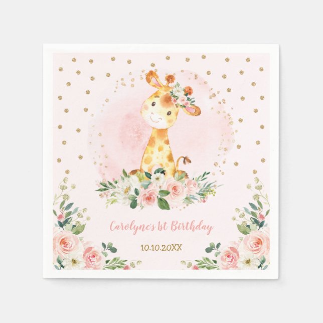 Serviette En Papier Fille Jungle Baby shower Animaux sauvages Annivers (Devant)
