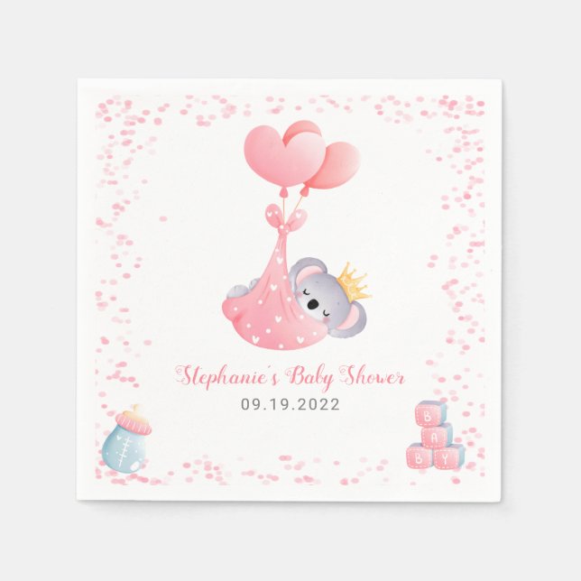 Serviette En Papier Fille Koala Oear Baby shower rose (Devant)