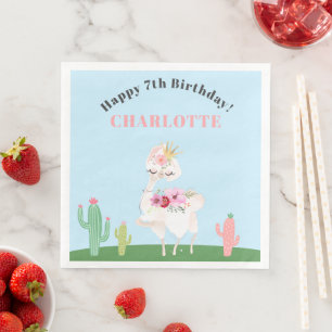 Serviette En Papier Fille Llama Floral Cactus fête d'anniversaire