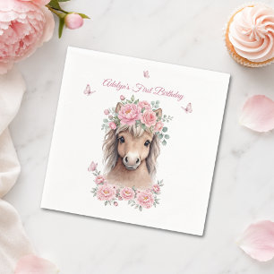 Serviette En Papier Fille Mignonne Rose Floral Cheval Premier Annivers