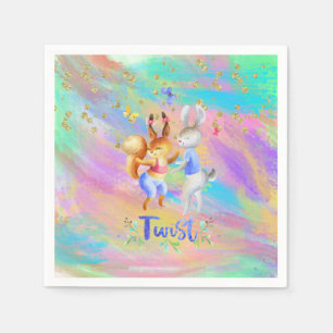 Serviette En Papier Fille mignonne rose violet Bleu Forêt Animation