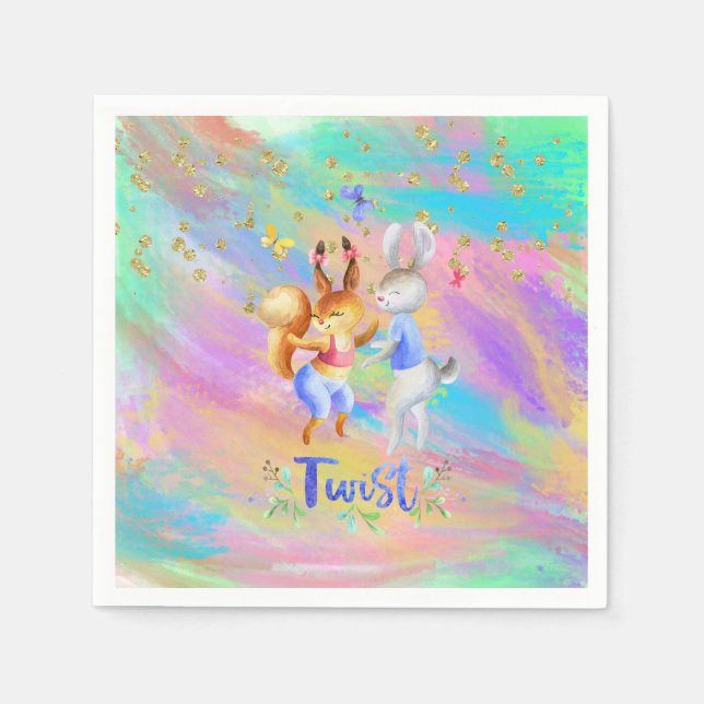 Serviette En Papier Fille mignonne rose violet Bleu Forêt Animation (Devant)