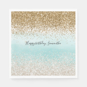 Serviette En Papier Fille Mint Aquarelle Ombre Gold Glitzy Parties sci