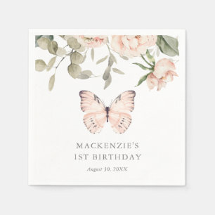 Serviette En Papier Fille papillon rose floral fête d'anniversaire