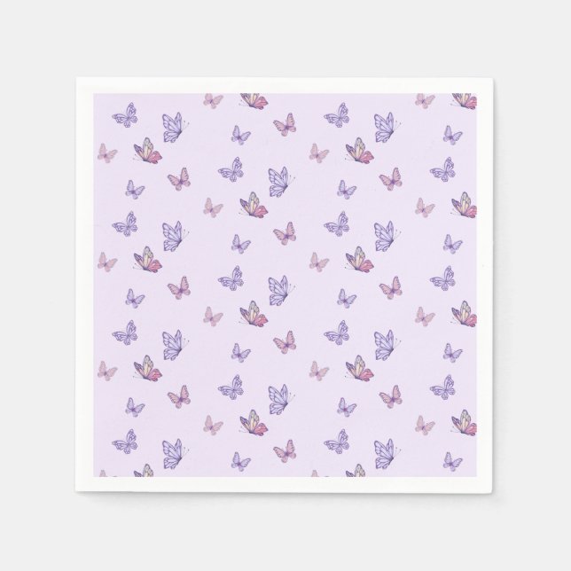Serviette En Papier Fille papillon violet anniversaire (Devant)