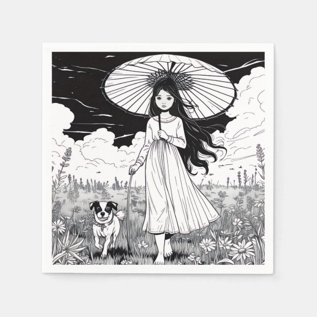 Serviette En Papier Fille parapluie (Devant)