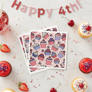 Serviette En Papier Fille Patriotique Rouge Blanc et bleu Cupcake Part