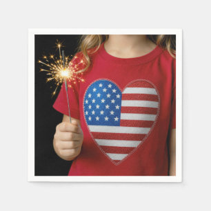 Serviette En Papier Fille patriotique tenant un cierge magique