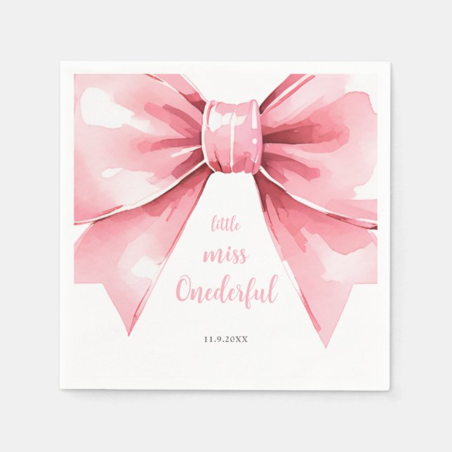 Serviette En Papier Fille Pink Bow premier anniversaire (Devant)
