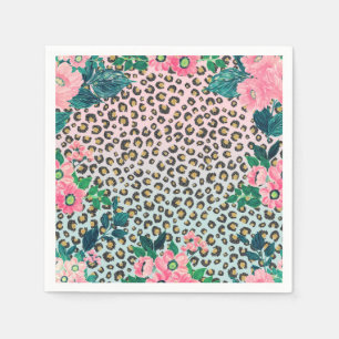 Serviette En Papier Fille Pink Mint Ombre Floral Parties scintillant E