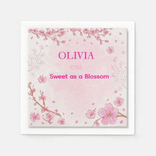 Serviette En Papier Fille premier anniversaire Fleur de cerisier rose